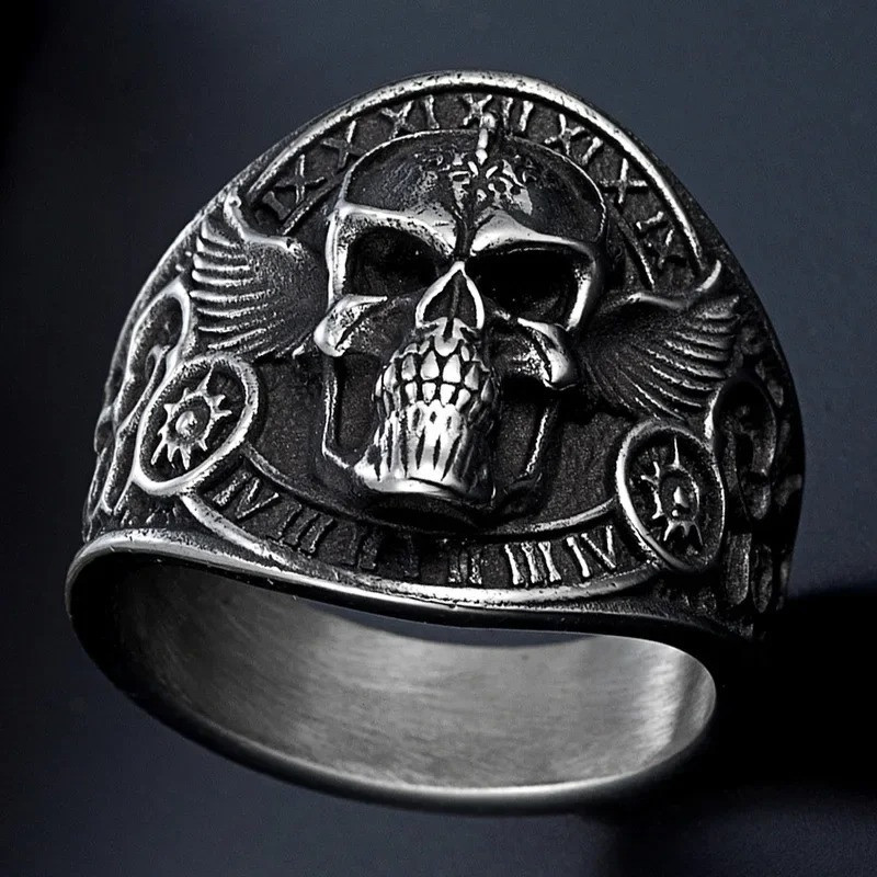 Avant Bague Tête de Mort - Horloge du Destin