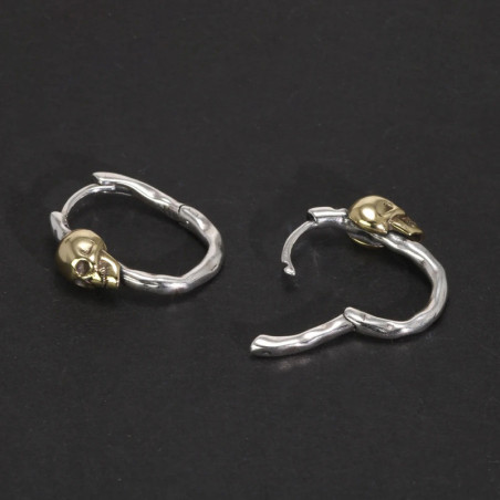 Boucles d'oreilles Tête de Mort Créoles Articulées " La Vanité Dorée" - Argent 925