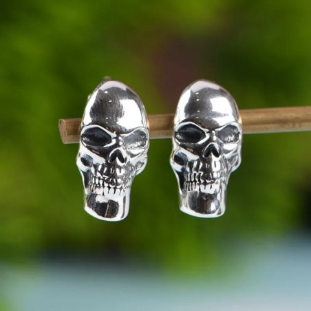 Boucles d'oreilles Tête de Mort Mini-Créoles Articulées "Crâne d'Argent" - Argent 925