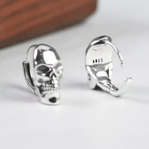 Boucles d'oreilles Tête de Mort Mini-Créoles Articulées "Crâne d'Argent" - Argent 925