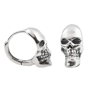 Vue générale Boucles d'oreilles Tête de Mort Mini-Créoles Articulées "Crâne d'Argent" - Argent 925