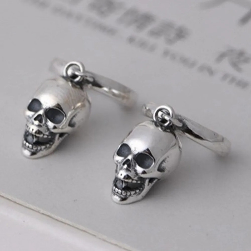 Boucles d'oreilles Tête de Mort Créoles à Pendentif "Crâne Suspendu" - Argent 925