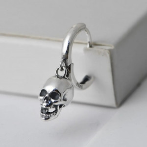 Boucles d'oreilles Tête de Mort Créoles à Pendentif "Crâne Suspendu" - Argent 925