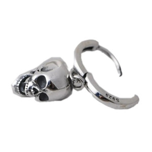 Vue générale Boucles d'oreilles Tête de Mort Créoles à Pendentif "Crâne Suspendu" - Argent 925