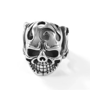 Avant Bague Tête de Mort Flammes Infernales