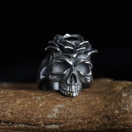 Avant Bague Tête de Mort "Rose Noire"