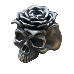 Vue générale Bague Tête de Mort "Rose Noire"