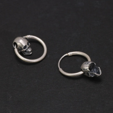 Boucles d'oreilles Tête de Mort Mini-Créoles Bicolores "Crâne Doré" - Argent 925