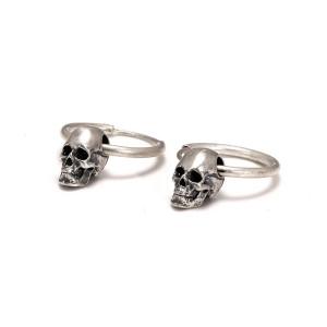 Vue générale Boucles d'oreilles Tête de Mort Mini-Créoles Bicolores "Crâne Doré" - Argent 925