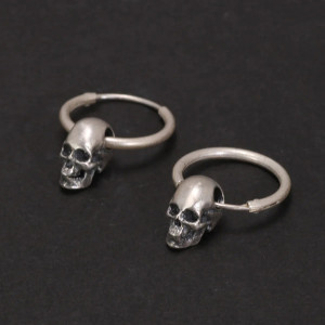 Avant Boucles d'oreilles Tête de Mort Mini-Créoles Bicolores "Crâne Doré" - Argent 925