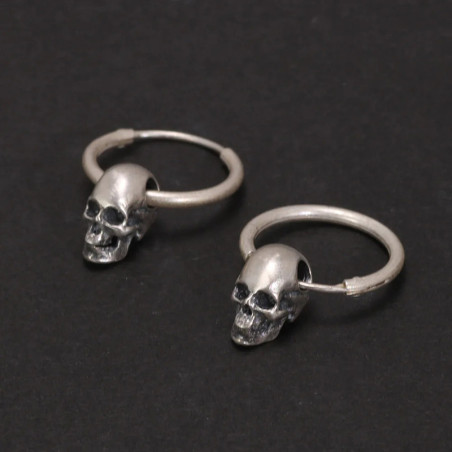 Avant Boucles d'oreilles Tête de Mort Mini-Créoles Bicolores "Crâne Doré" - Argent 925