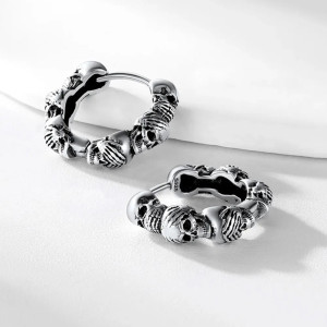 Boucles d'oreilles Tête de Mort Mini-Créoles Articulées "Triple Crâne" - Argent 925