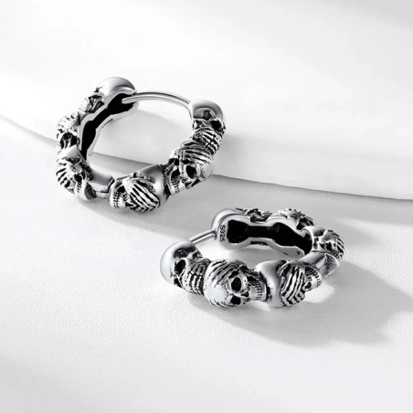 Boucles d'oreilles Tête de Mort Mini-Créoles Articulées "Triple Crâne" - Argent 925