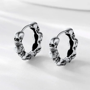 Avant Boucles d'oreilles Tête de Mort Mini-Créoles Articulées "Triple Crâne" - Argent 925