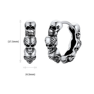 Dimensions Boucles d'oreilles Tête de Mort Mini-Créoles Articulées "Triple Crâne" - Argent 925