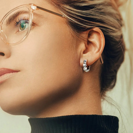 Vue Portée Boucles d'oreilles Tête de Mort Mini-Créoles Articulées "Triple Crâne" - Argent 925