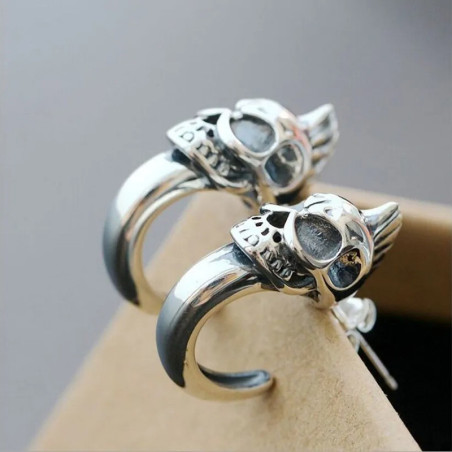 Boucles d'oreilles Tête de Mort Mini-Créoles Punk & Rébellion - "Le Crâne Iroquois" - Argent 925