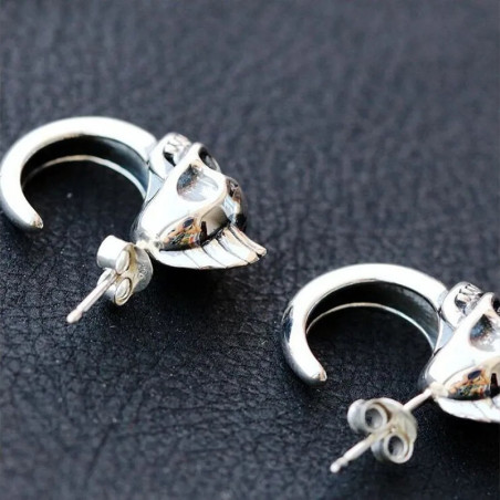 Boucles d'oreilles Tête de Mort Mini-Créoles Punk & Rébellion - "Le Crâne Iroquois" - Argent 925