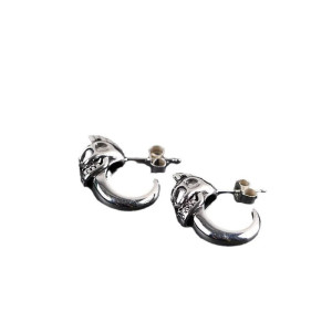 Vue générale Boucles d'oreilles Tête de Mort Mini-Créoles Punk & Rébellion - "Le Crâne Iroquois" - Argent 925