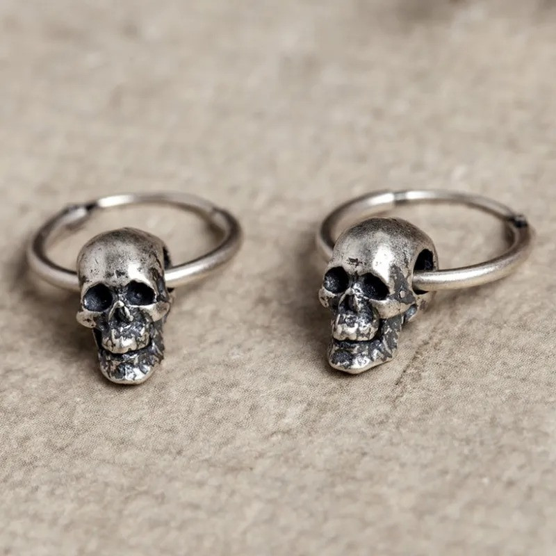Boucles d’Oreilles Tête de Mort “Cercle des Ombres Brutes” - Argent 925