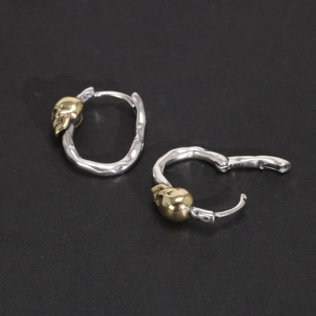 Boucles d’Oreilles Tête de Mort “Crâne Doré des Âmes Rebelles” - Argent 925