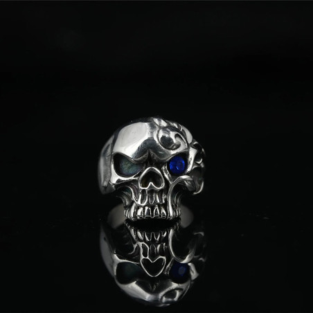 Bague Tête de Mort Œil Ardent Couleur Bleu