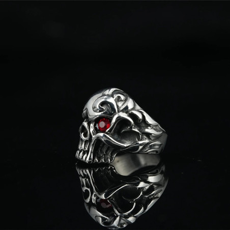 Bague Tête de Mort Œil Ardent Couleur Rouge