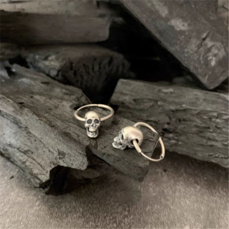 Boucles d’Oreilles Tête de Mort “Anneaux du Néant” -  Argent 925