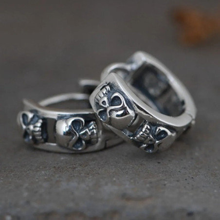 Avant Boucles d’Oreilles Tête de Mort “Arche des Crânes Guerriers” -  Argent 925