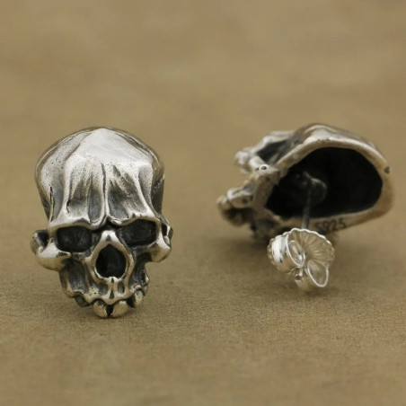 Boucles d’Oreilles Tête de Mort “Crâne Décharné des Abysses” -  Argent 925