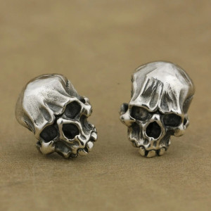 Avant Boucles d’Oreilles Tête de Mort “Crâne Décharné des Abysses” -  Argent 925