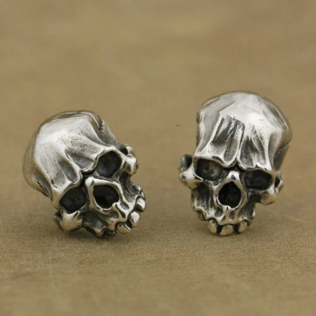 Avant Boucles d’Oreilles Tête de Mort “Crâne Décharné des Abysses” -  Argent 925