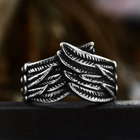 Avant Bague Rock Goth Ailes Plumes Sombres de l'Ange Noir