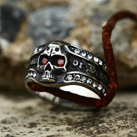 Bague Tête de Mort Biker - Freedom or Death