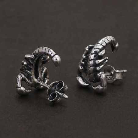Vue de Face Boucles d’Oreilles Scorpion “Pince des Abysses d’Argent” -  Argent 925