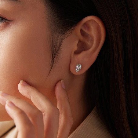 Vue Portée Boucles d’Oreilles Tête de Mort “Calavera Fleur Améthyste” -  Argent 925