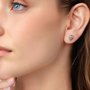 Vue Portée Boucles d’Oreilles Tête de Mort “Calavera Fleur Améthyste” -  Argent 925