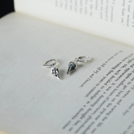 Boucles d’Oreilles Tête de Mort "Crâne de Corbeau Antique” -  Argent 925