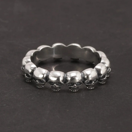Avant Bague Tête de Mort "Couronne Mortuaire des Crânes" - Argent Sterling 925