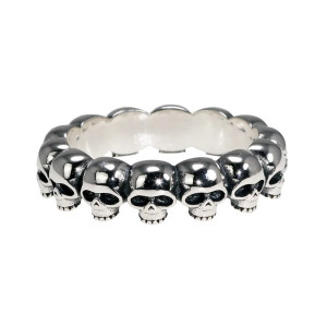 Vue générale Bague Tête de Mort "Couronne Mortuaire des Crânes" - Argent Sterling 925