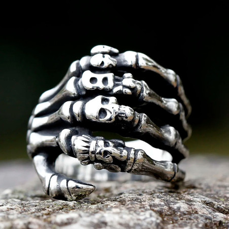 vue de Face Bague Squelette “Griffe des Âmes”- Argent Sterling 925