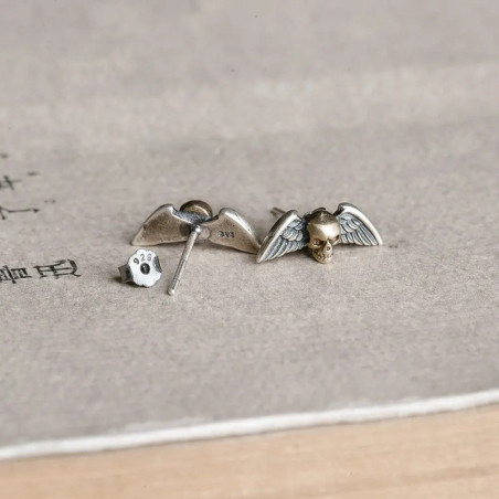 Boucles d’Oreilles Tête de Mort "Ailes de l’Ange Déchu" - Argent 925