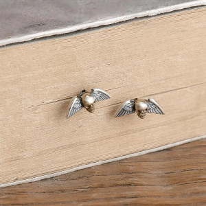 Avant Boucles d’Oreilles Tête de Mort "Ailes de l’Ange Déchu" - Argent 925