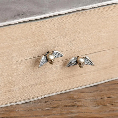Avant Boucles d’Oreilles Tête de Mort "Ailes de l’Ange Déchu" - Argent 925