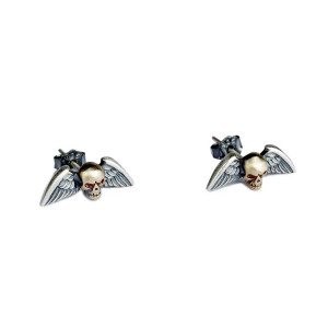 Vue générale Boucles d’Oreilles Tête de Mort "Ailes de l’Ange Déchu" - Argent 925
