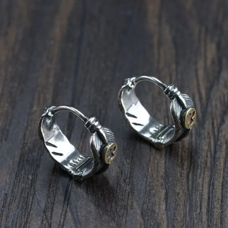 Avant Boucles d’oreilles Rock Anneaux Plume & Croix Dorée Argent 925