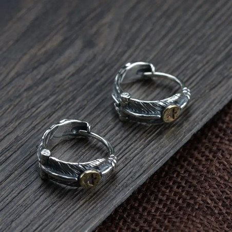 Boucles d’oreilles Rock Anneaux Plume & Croix Dorée Argent 925