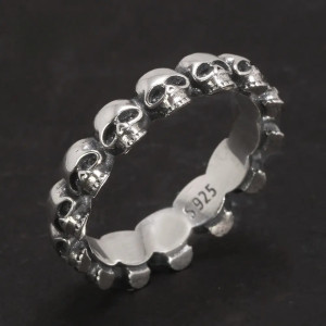 Bague Tête de Mort Couronne Mortuaire des Crânes en Argent Sterling 925