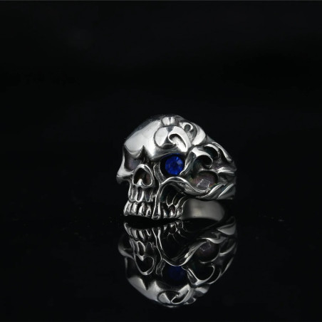 Magnifique Bague Tête de Mort Œil Ardent Couleur Bleu