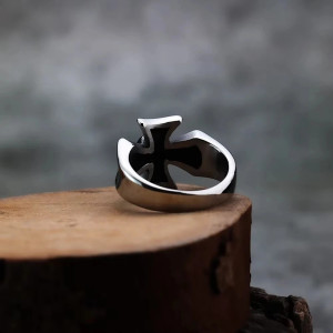Vue Arrière Bague Tête de Mort "Croix du Cavalier Sombre" - Argent Sterling 925